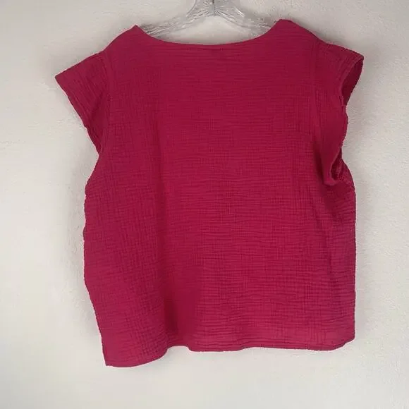 Three Dots Shirt Extra Large Cotton Gauze Pink‎ V-neck Short Sleeves XL - Picture 4 of 9